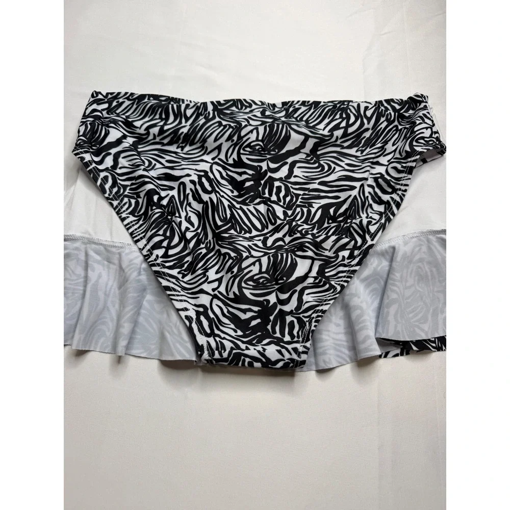 Halcurt Womens Zebra Abstract Ruched Ruffle Swim Skirt Built-in Brief Size S